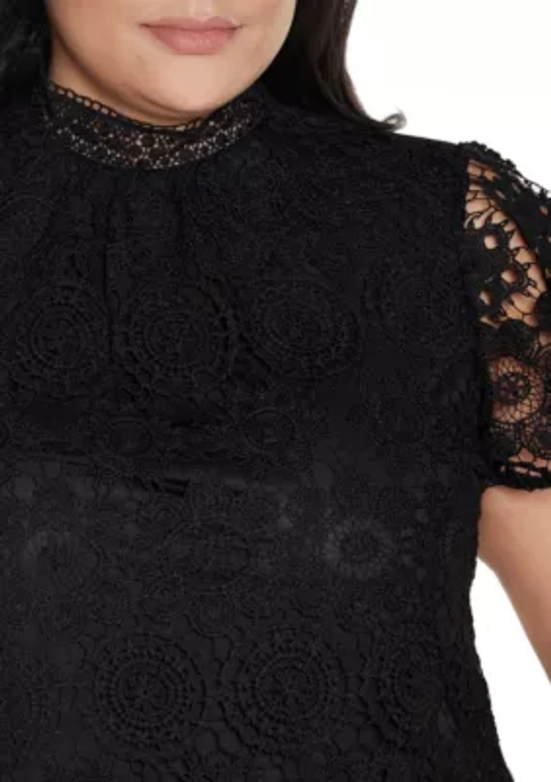 Plus Lace-Front Mock-Neck Top
