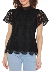Lace-Front Mock-Neck Top