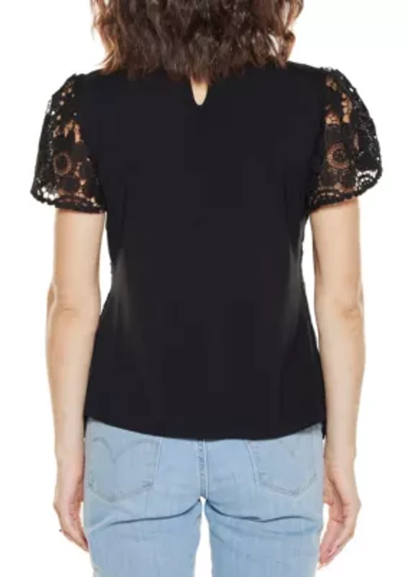 Lace-Front Mock-Neck Top