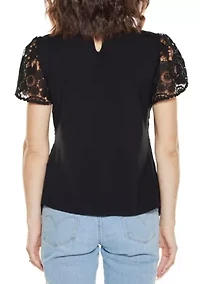 Lace-Front Mock-Neck Top