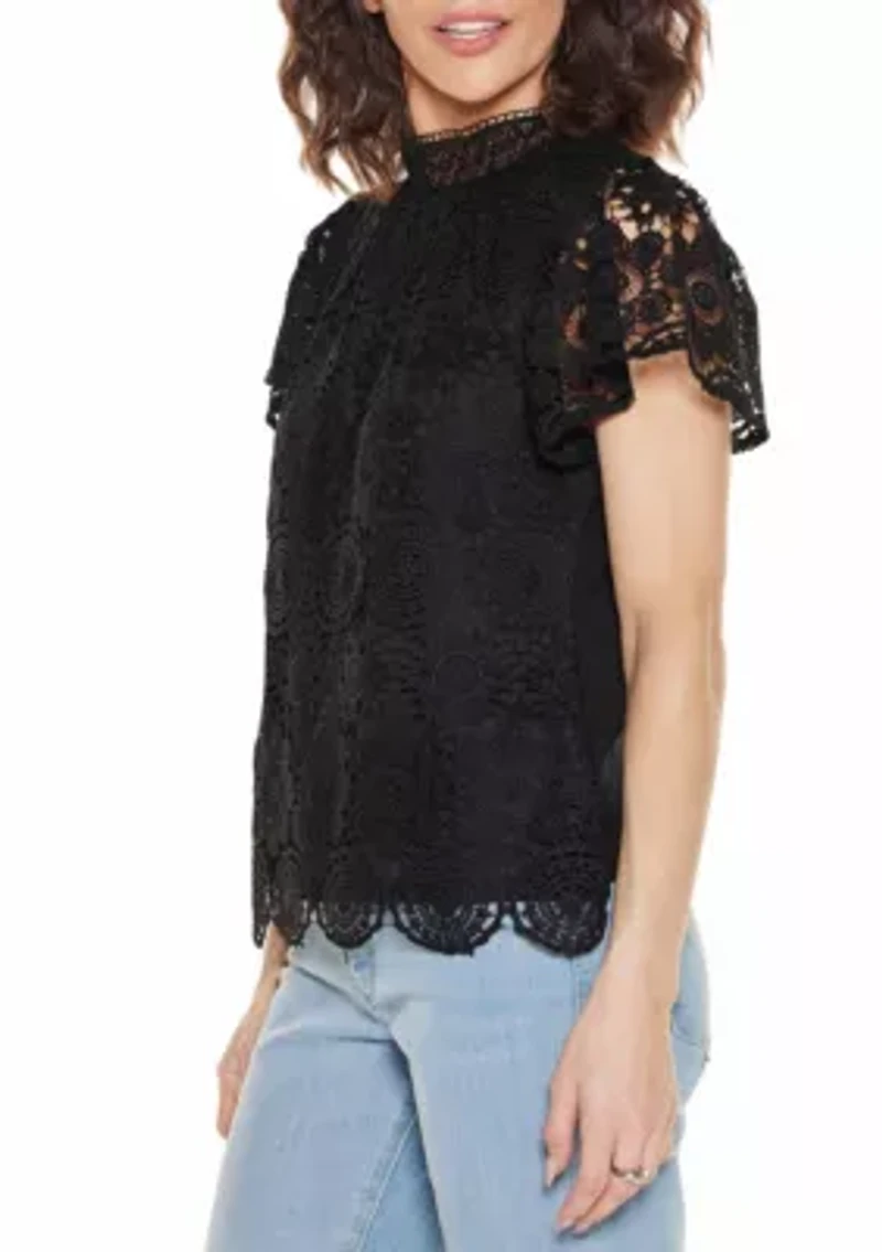 Lace-Front Mock-Neck Top