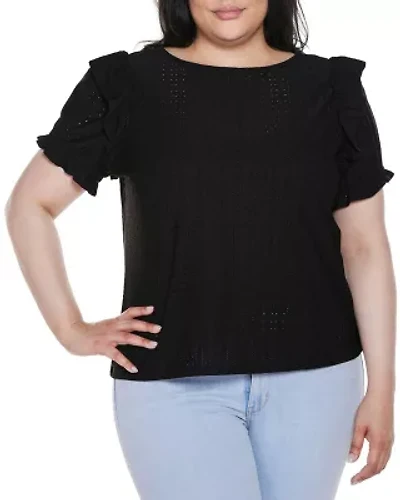 Plus Knit Eyelet Ruffle Sleeve Top