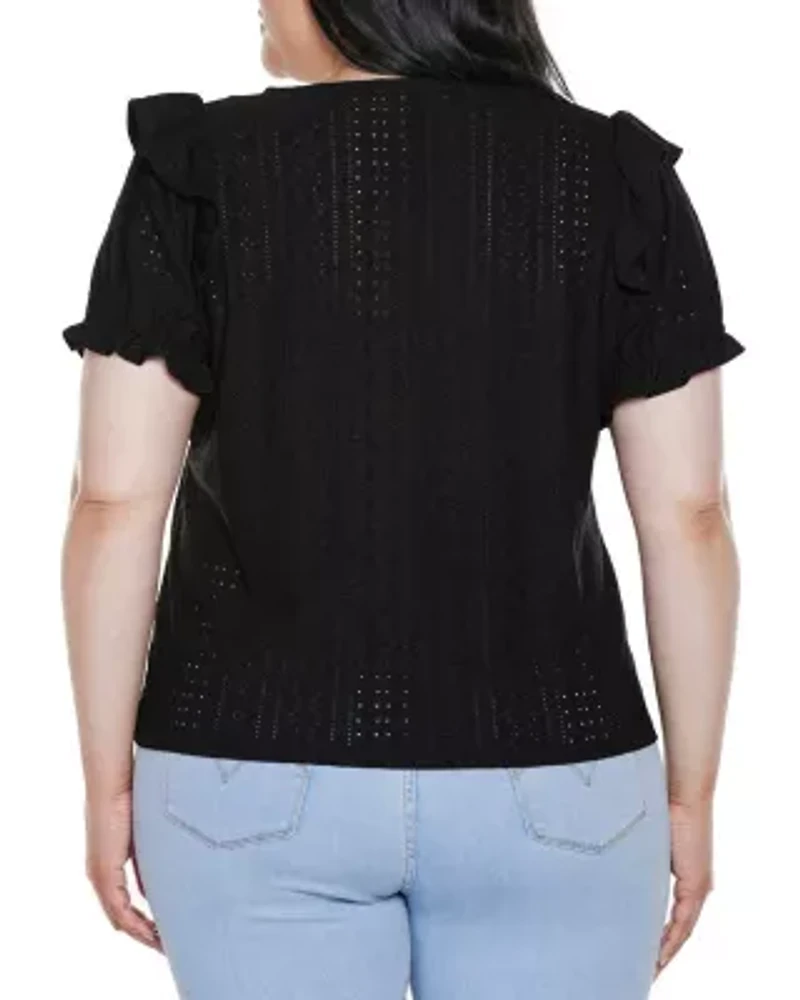 Plus Knit Eyelet Ruffle Sleeve Top