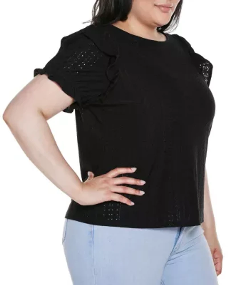Plus Knit Eyelet Ruffle Sleeve Top