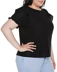 Plus Knit Eyelet Ruffle Sleeve Top