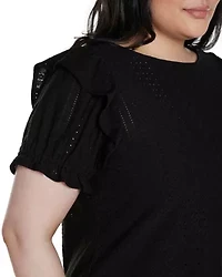 Plus Knit Eyelet Ruffle Sleeve Top