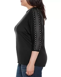 Plus Embellished Knit Top with Mesh Inset