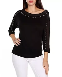 Embellished Knit Top with Mesh Inset