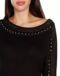Embellished Knit Top with Mesh Inset