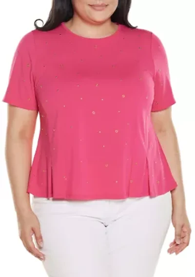 Plus Grommet and Nailhead Pleated-Hem Top