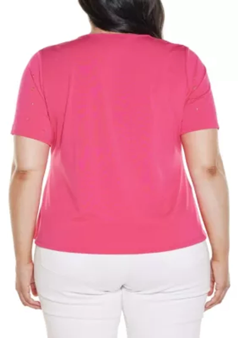 Plus Grommet and Nailhead Pleated-Hem Top