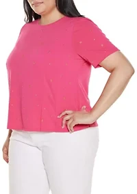 Plus Grommet and Nailhead Pleated-Hem Top