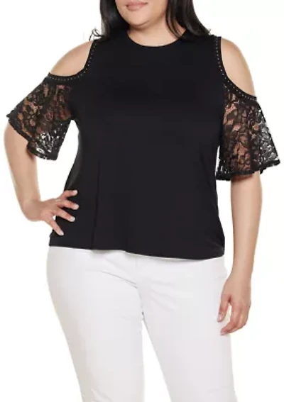 Plus Crochet Lace Cold-Shoulder Top