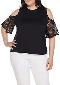 Plus Crochet Lace Cold-Shoulder Top