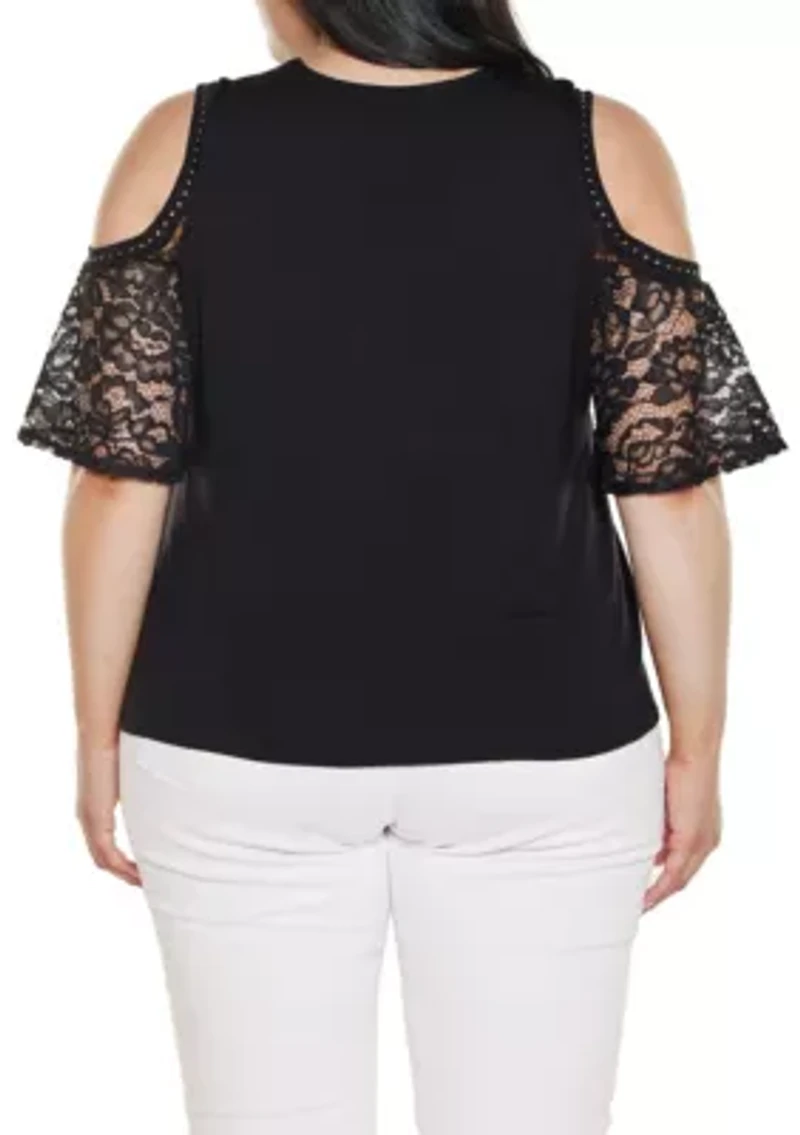 Plus Crochet Lace Cold-Shoulder Top
