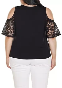 Plus Crochet Lace Cold-Shoulder Top