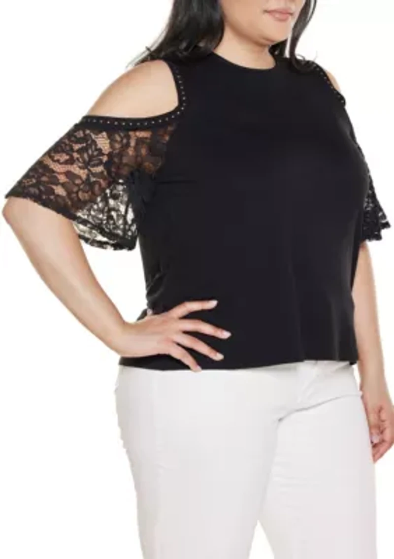 Plus Crochet Lace Cold-Shoulder Top
