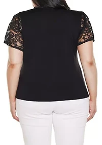 Plus Crochet Lace Sleeve V-Neck Top