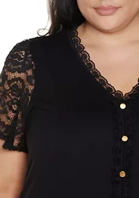 Plus Crochet Lace Sleeve V-Neck Top