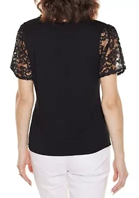 Crochet Lace Sleeve V-Neck Top