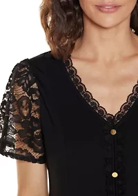 Crochet Lace Sleeve V-Neck Top