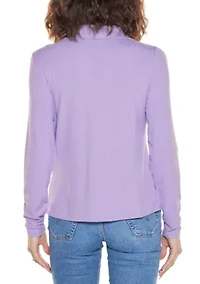 Grommet-Trim Split-V Knit Top