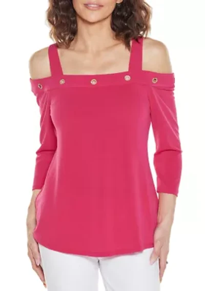 Grommet-Trim Cold Shoulder Top