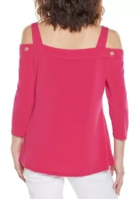 Grommet-Trim Cold Shoulder Top