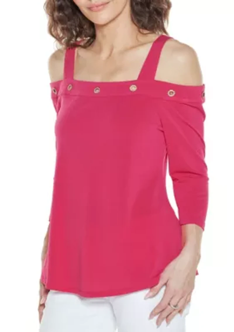 Grommet-Trim Cold Shoulder Top