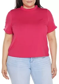 Plus Ruffle-Trim Grommet Knit Top