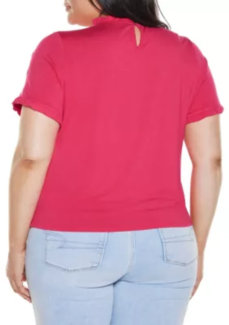 Plus Ruffle-Trim Grommet Knit Top