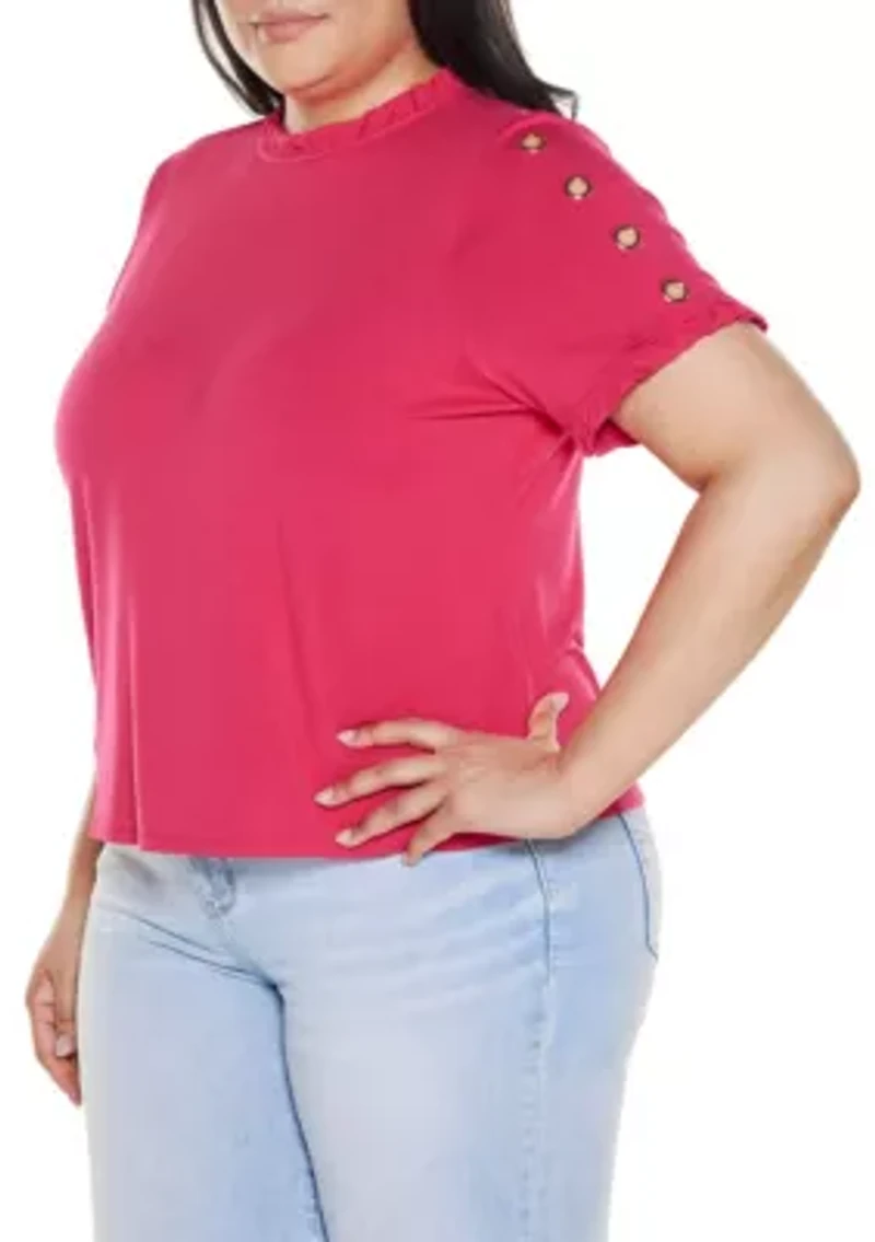 Plus Ruffle-Trim Grommet Knit Top