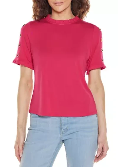 Ruffle-Trim Grommet Knit Top
