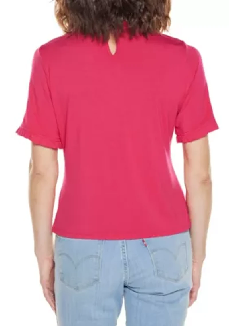 Ruffle-Trim Grommet Knit Top