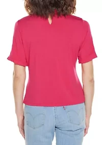 Ruffle-Trim Grommet Knit Top