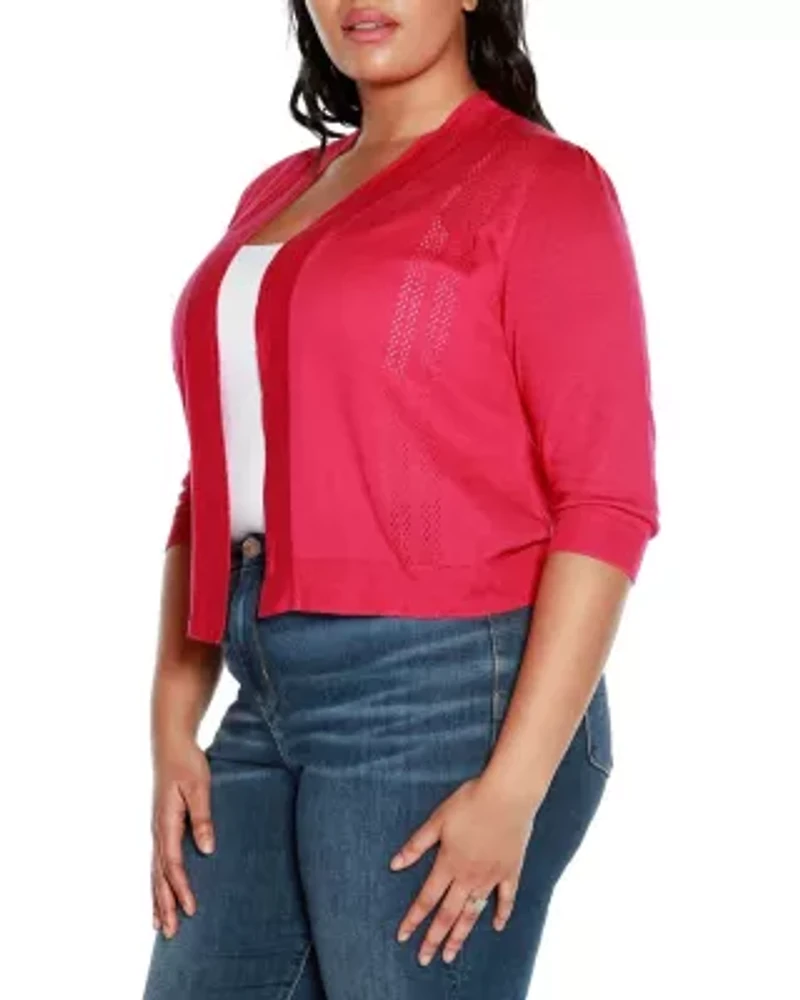 Plus 3/4 Sleeve Open Cardigan Sweater