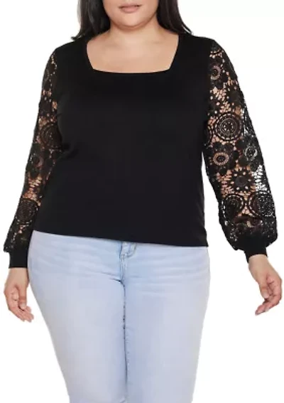 Plus Crochet Lace Blouson Sleeve Sweater
