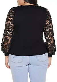 Plus Crochet Lace Blouson Sleeve Sweater