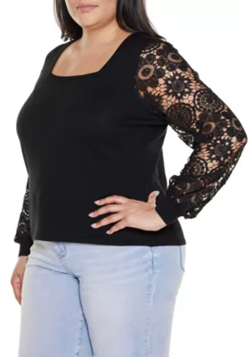 Plus Crochet Lace Blouson Sleeve Sweater