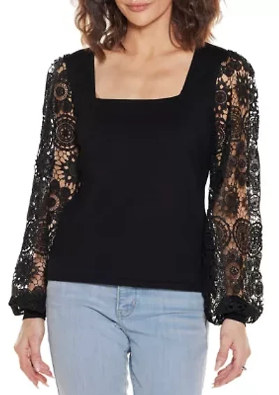 Crochet Lace Blouson Sleeve Sweater