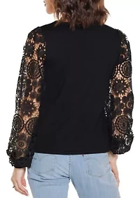 Crochet Lace Blouson Sleeve Sweater
