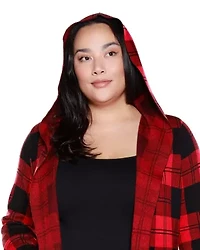 Plus Hooded Checkered Plaid Coatigan Sweater