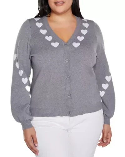 Plus Heart Jacquard Cardigan Sweater