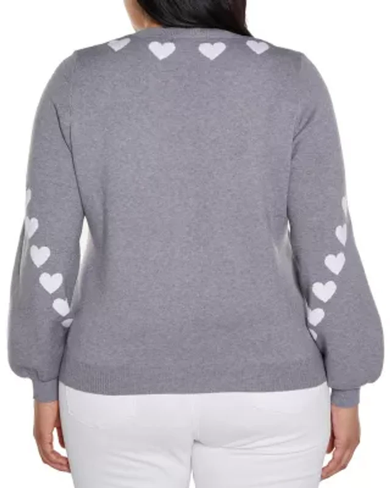 Plus Heart Jacquard Cardigan Sweater