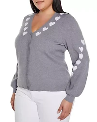 Plus Heart Jacquard Cardigan Sweater