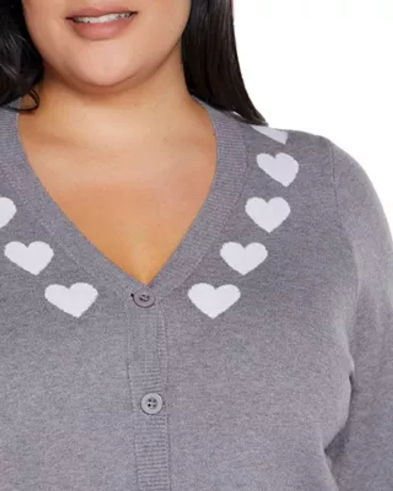 Plus Heart Jacquard Cardigan Sweater