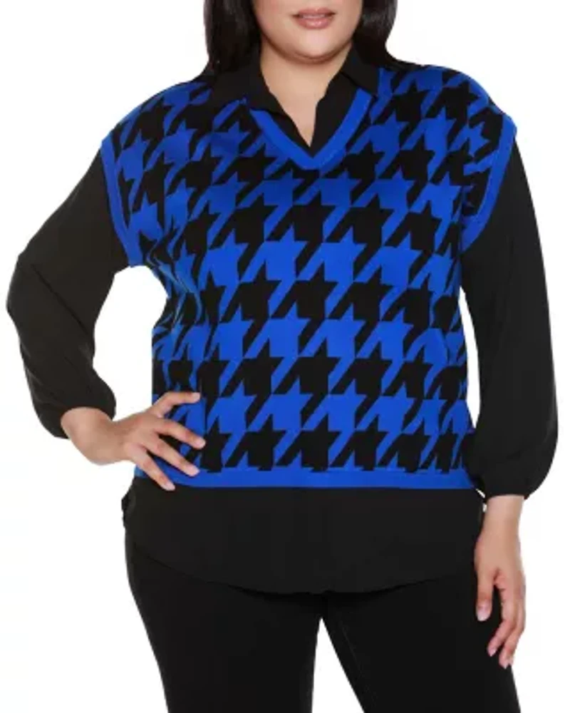 Plus Houndstooth Twofer Sweater