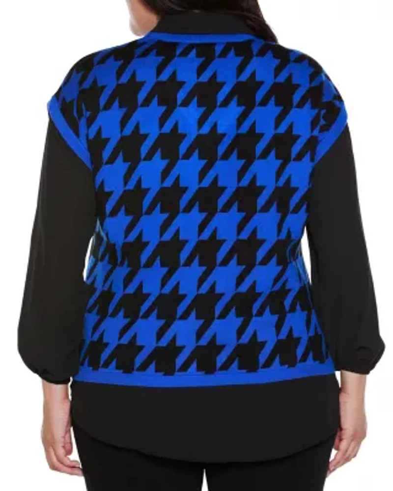 Plus Houndstooth Twofer Sweater