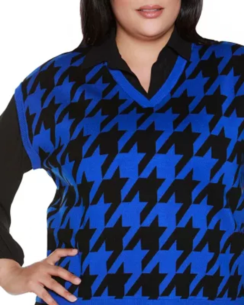 Plus Houndstooth Twofer Sweater