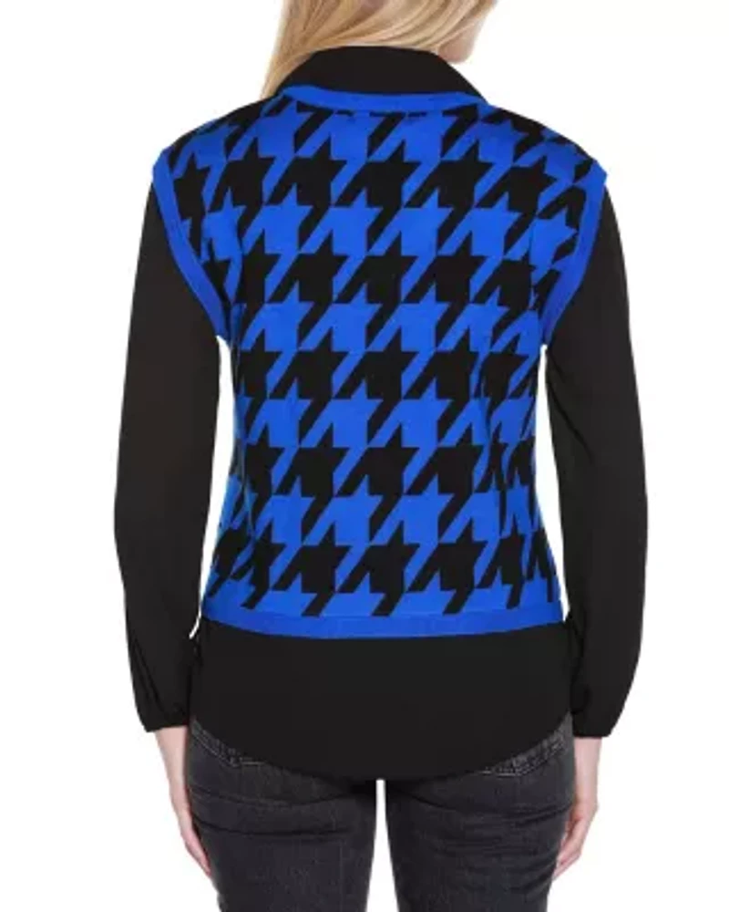 Houndstooth Twofer Sweater